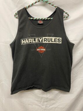 Vintage 1998 Harley-Davidson Black Tank Top with White and Orange Logo
